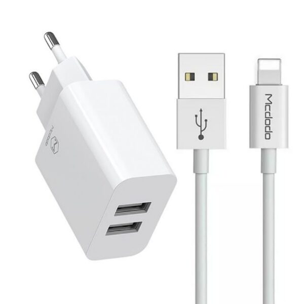 شارژر دیواری مک دودو 12 وات مدل CH-3970 با کابل USB به lightening (دو پورت)
