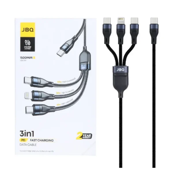 کابل شارژ 1.5 متری فست و PD سه کاره جی بی کیو مدل CA-537