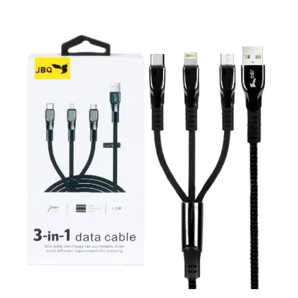 کابل شارژ 1.5 متری فست سه کاره جی بی کیو مدل DT-U33