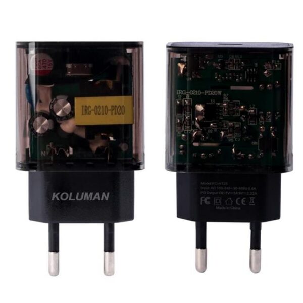 شارژر دیواری 20W فست و PD تک پورت کلومن مدل KC-H125