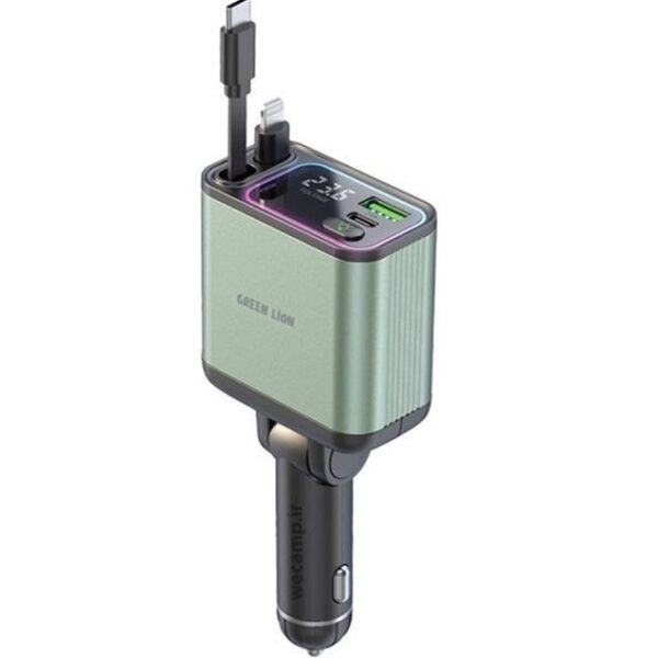 شارژر فندکی 90W فست دو پورت گرین لاین مدل Retractable