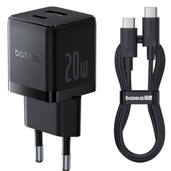 شارژر دیواری 20W باسئوس دو پورت مدل Palm به همراه کابل تایپ سی