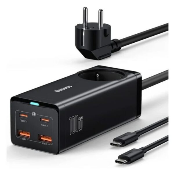 شارژر رومیزی باسئوس 100 وات فست و چهار پورت مدل GaN3 Pro