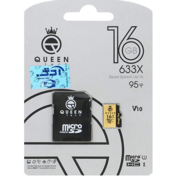 کارت حافظه microSDXC کوئین تک مدل 633X کلاس 10 استاندارد U1 سرعت 95MB/s به همراه آداپتور ظرفیت 16 گیگابایت
