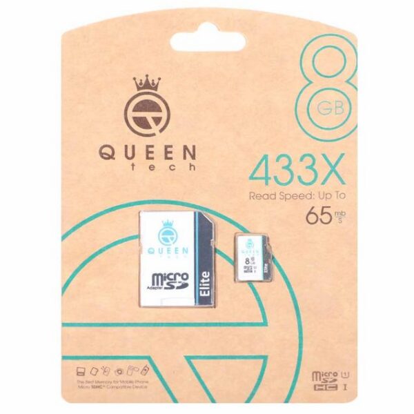 کارت حافظه microSDHC کوئین تک مدل 433X کلاس 10 استاندارد U1 سرعت 65MB/s به همراه آداپتور ظرفیت 8 گیگابایت
