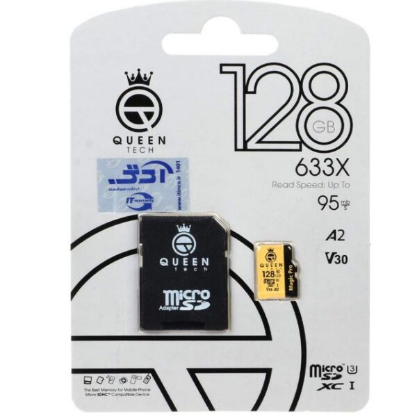 کارت حافظه microSDXC کوئین تک مدل 633X کلاس 10 استاندارد U3 سرعت 95MB/s به همراه آداپتور ظرفیت 128 گیگابایت