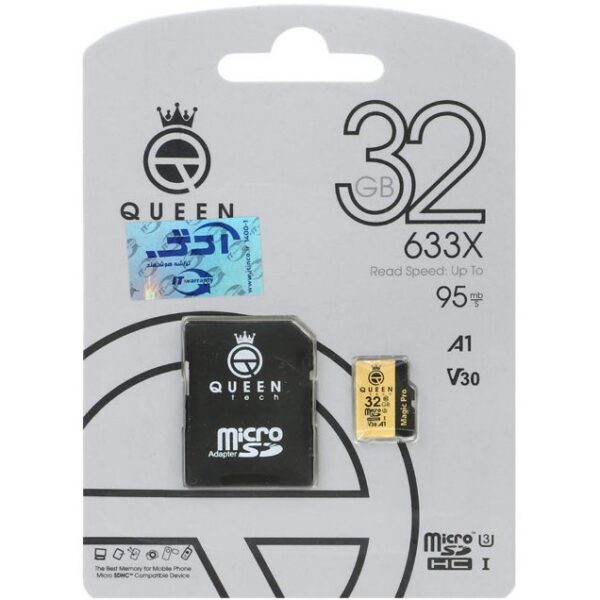 کارت حافظه microSDXC کوئین تک مدل 633X کلاس 10 استاندارد U3 سرعت 95MB/s به همراه آداپتور ظرفیت 32 گیگابایت