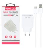 شارژر دیواری 18W فست تک پورت تسکو مدل TTC 64 با کابل شارژ یو اس بی به تایپ سی