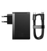 شارژر دیواری 140وات باسئوس مدل GaN5 Pro Fast Charger 2C+U 140W EU CCGP10020 همراه با کابل تایپ سی به تایپ سی