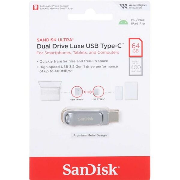 فلش مموری سن دیسک مدل Ultra Dual Drive Luxe Type-C USB 3.2 ظرفیت 64 گیگابایت